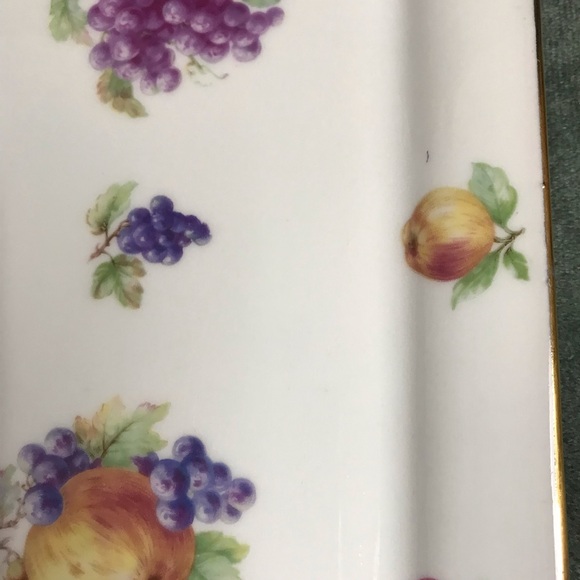 Lourlioux Le Faune Porcelain Serving Dish Long Rectangle Fruits Golden Trim - Picture 7 of 16